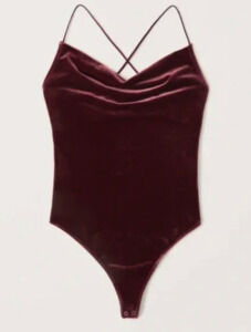 Abercrombie & Fitch Burgundy Maroon Velvet Cowl Neck Bodysuit XS